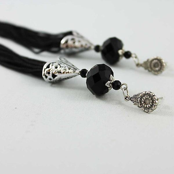 Extra Long Black Tassel Statement Fringe Earrings