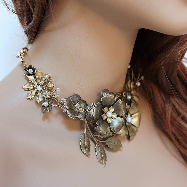 Gold Flower Statement Necklace