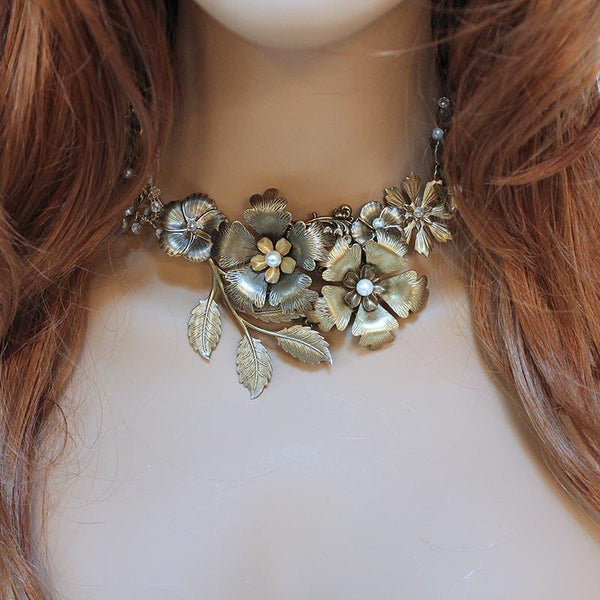 Gold Flower Statement Necklace