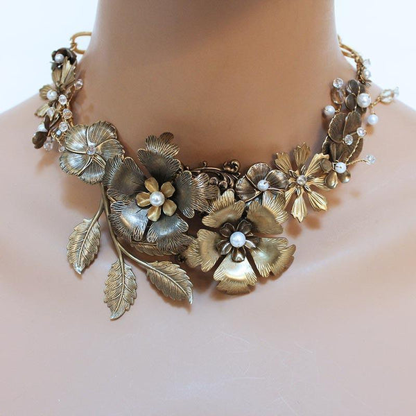 Gold Flower Statement Necklace