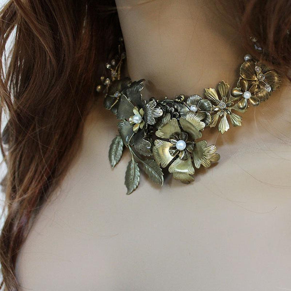 Gold Flower Statement Necklace