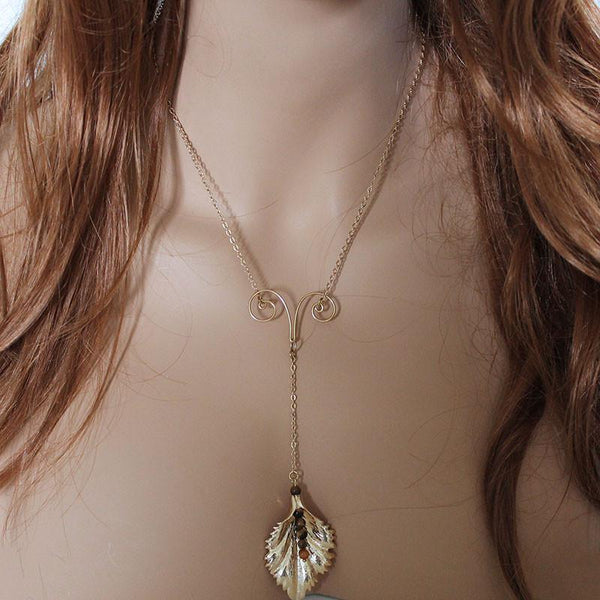 Gold Leaf Y Necklace