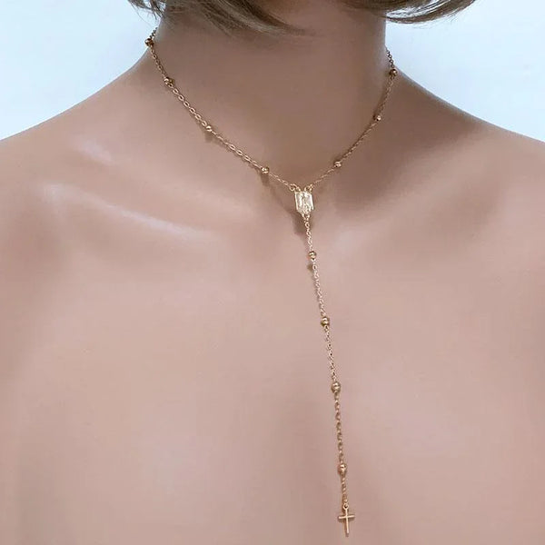 Gold Satellite Mother Mary Chain Rosary Necklace