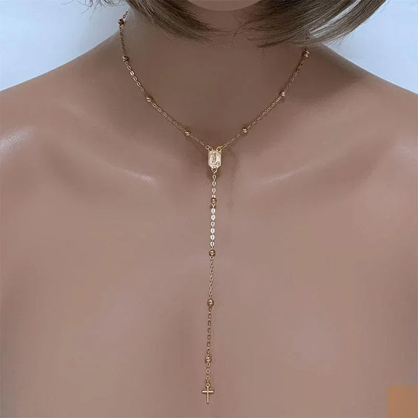 Gold Satellite Mother Mary Chain Rosary Necklace