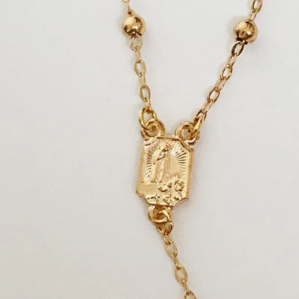 Gold Satellite Mother Mary Chain Rosary Necklace