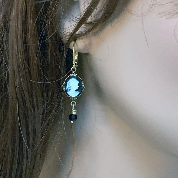 Gold Victorian Cameo Dangle Earrings