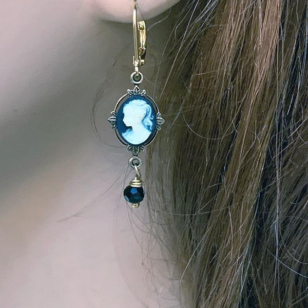 Gold Victorian Cameo Dangle Earrings
