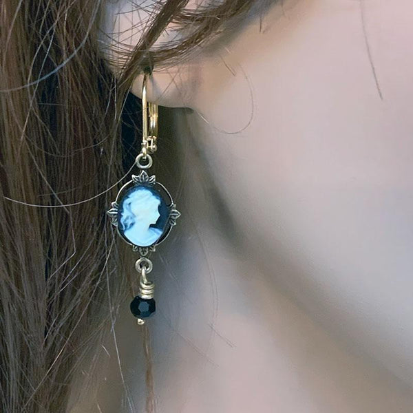 Gold Victorian Cameo Dangle Earrings
