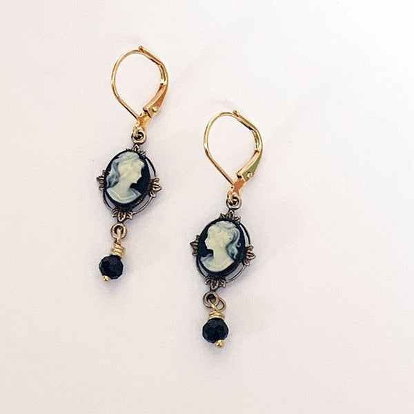 Gold Victorian Cameo Dangle Earrings