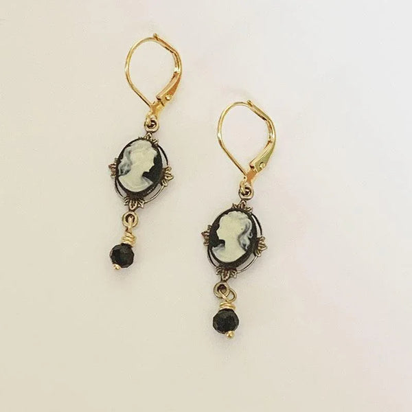 Gold Victorian Cameo Dangle Earrings