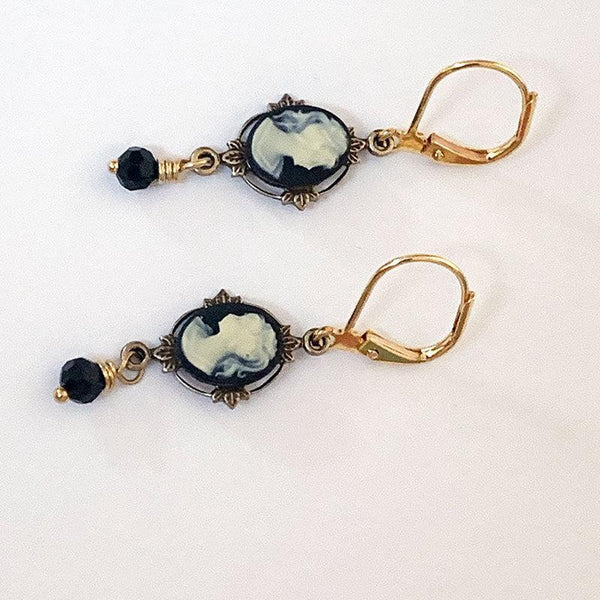 Gold Victorian Cameo Dangle Earrings