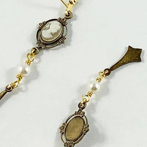 Gold Victorian Ivory Cameo Dangle Earrings
