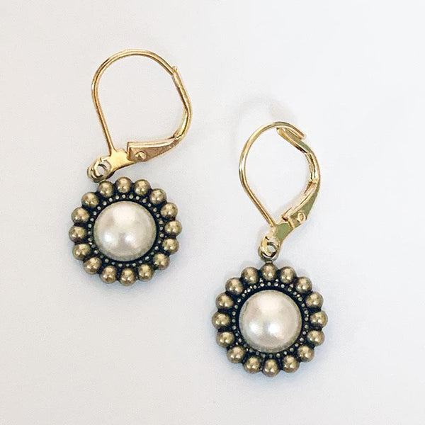 Gold Victorian Pearl Dangle Earrings