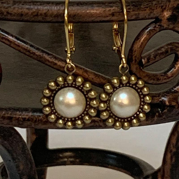 Gold Victorian Pearl Dangle Earrings