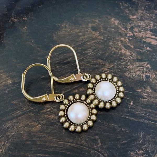 Gold Victorian Pearl Dangle Earrings