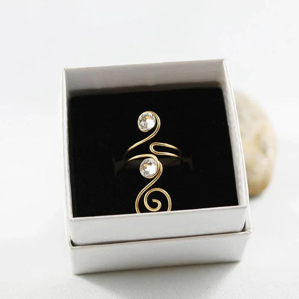 Gold Wire Wrapped Clear Crystal Ring