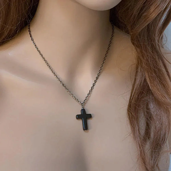 Gothic Black Cross Necklace
