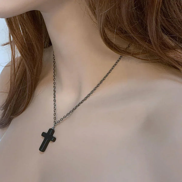 Gothic Black Cross Necklace