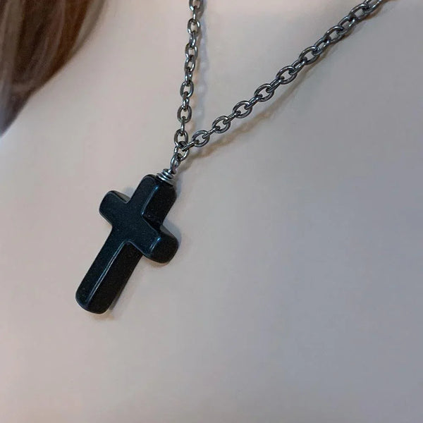 Gothic Black Cross Necklace