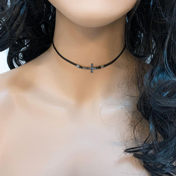 Gothic Black Sideways Cross Choker