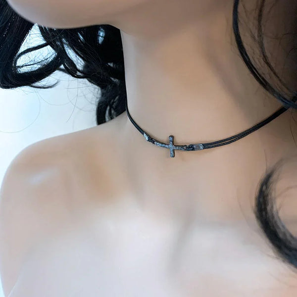 Gothic Black Sideways Cross Choker