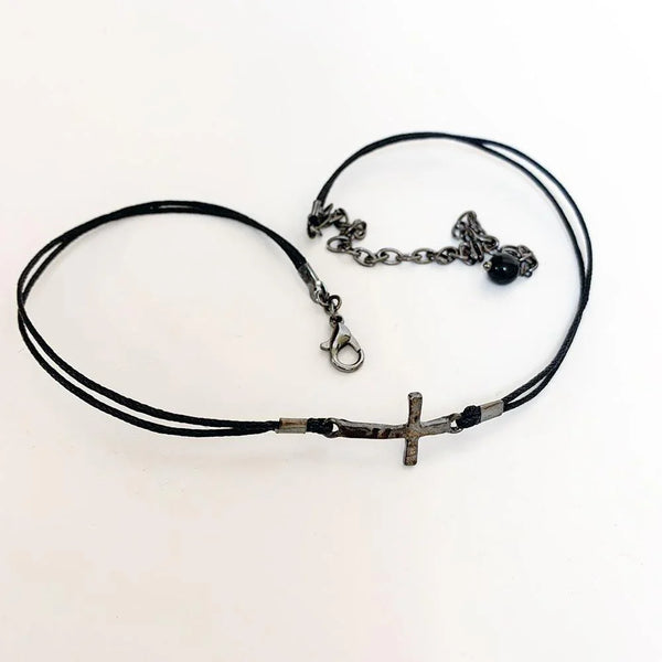 Gothic Black Sideways Cross Choker