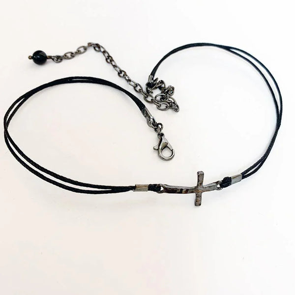 Gothic Black Sideways Cross Choker