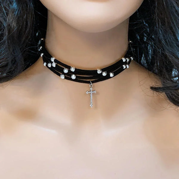 Gothic Cross Black Choker Necklace