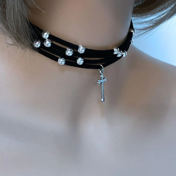 Gothic Cross Black Choker Necklace