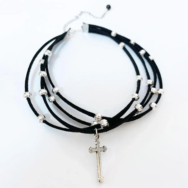 Gothic Cross Black Choker Necklace