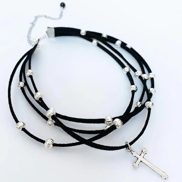 Gothic Cross Black Choker Necklace