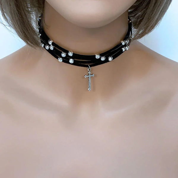 Gothic Cross Black Choker Necklace