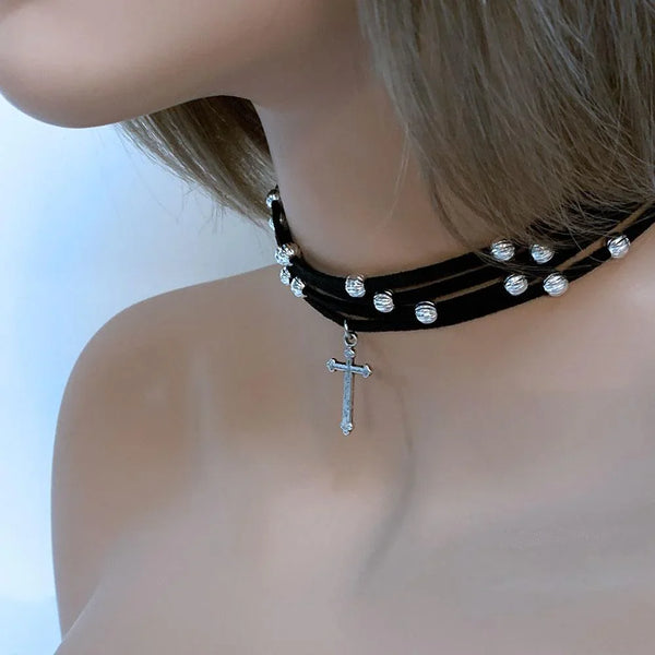 Gothic Cross Black Choker Necklace
