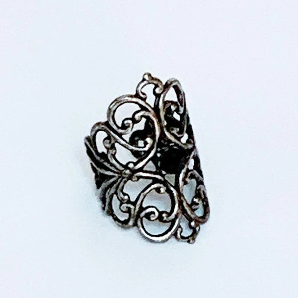 Gothic Victorian Black Crystal Silver Knuckle Ring