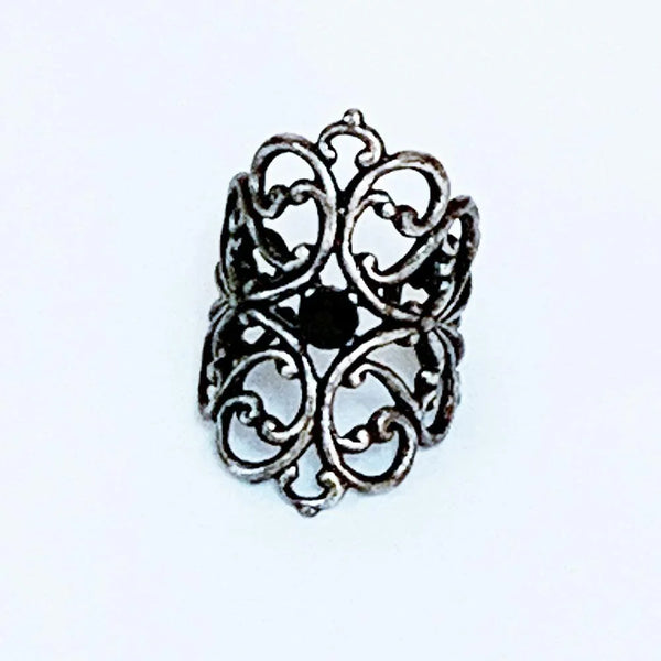 Gothic Victorian Black Crystal Silver Knuckle Ring