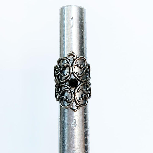 Gothic Victorian Black Crystal Silver Knuckle Ring