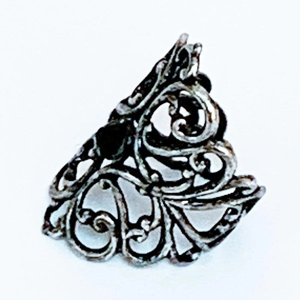 Gothic Victorian Black Crystal Silver Knuckle Ring