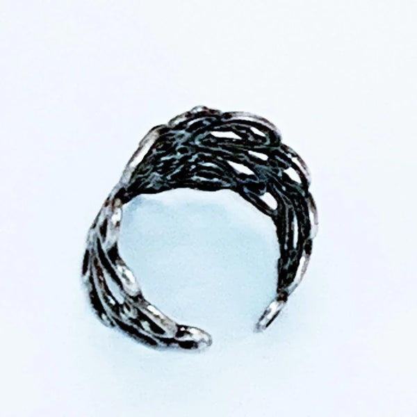 Gothic Victorian Black Crystal Silver Knuckle Ring