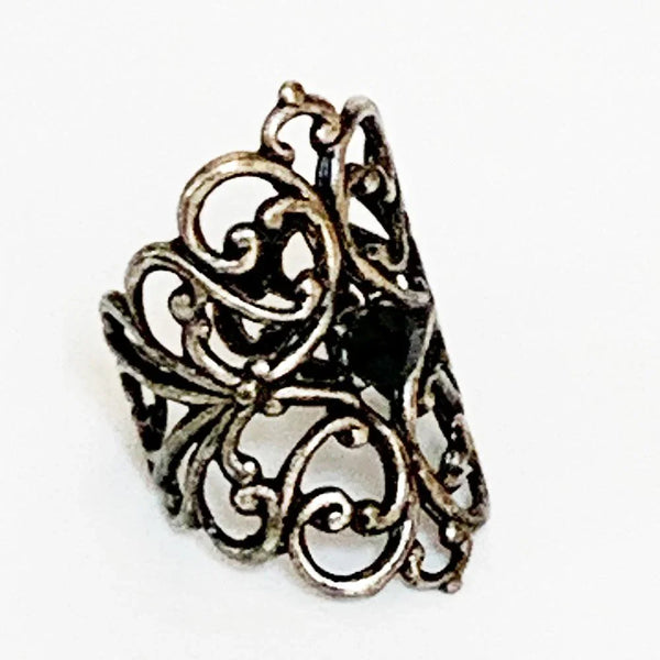 Gothic Victorian Black Crystal Silver Knuckle Ring