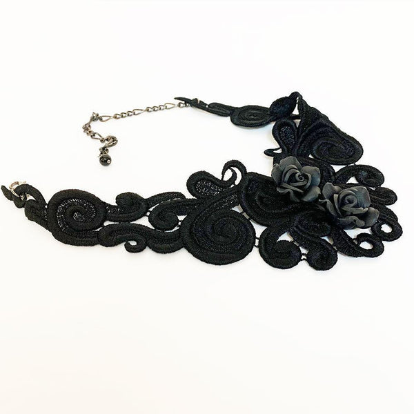 Gothic Victorian Black Rose Choker Necklace