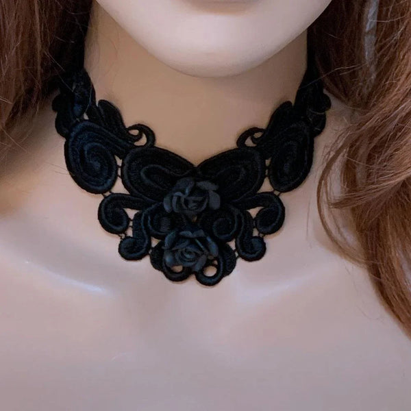Gothic Victorian Black Rose Choker Necklace