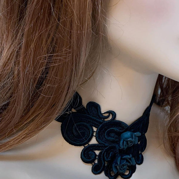Gothic Victorian Black Rose Choker Necklace