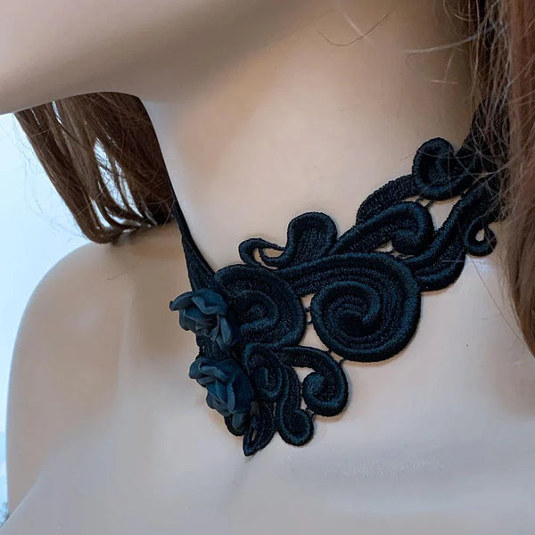Gothic Victorian Black Rose Choker Necklace