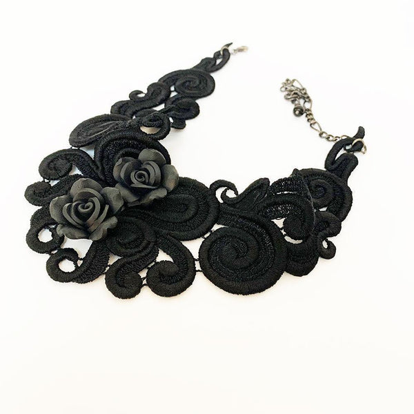 Gothic Victorian Black Rose Choker Necklace