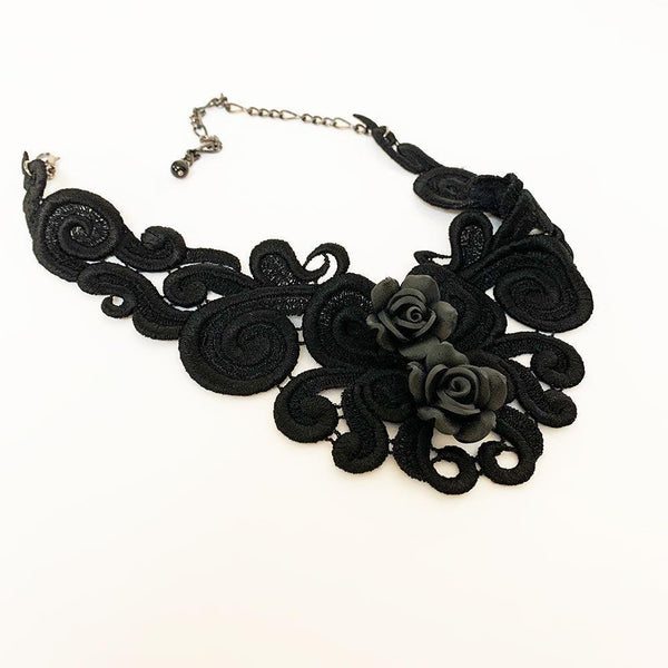 Gothic Victorian Black Rose Choker Necklace