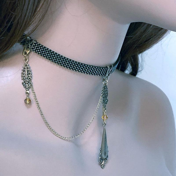 Gothic Victorian Chain Ribbon Choker