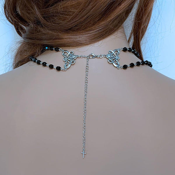 Gothic Victorian Double Strand Black Rosary Necklace