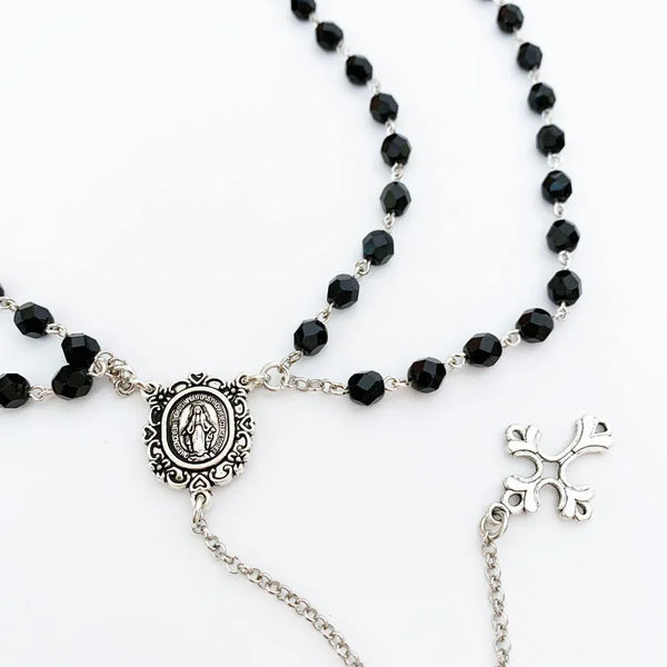 Gothic Victorian Double Strand Black Rosary Necklace
