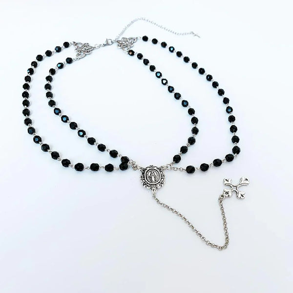 Gothic Victorian Double Strand Black Rosary Necklace
