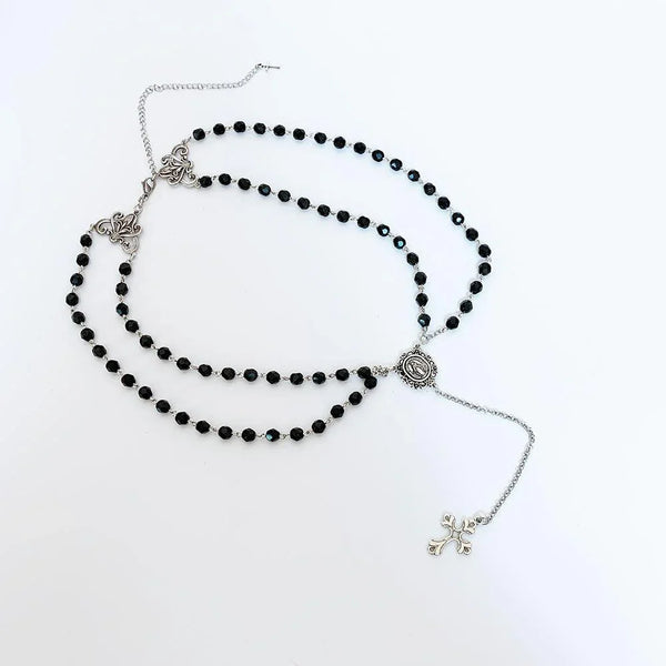 Gothic Victorian Double Strand Black Rosary Necklace